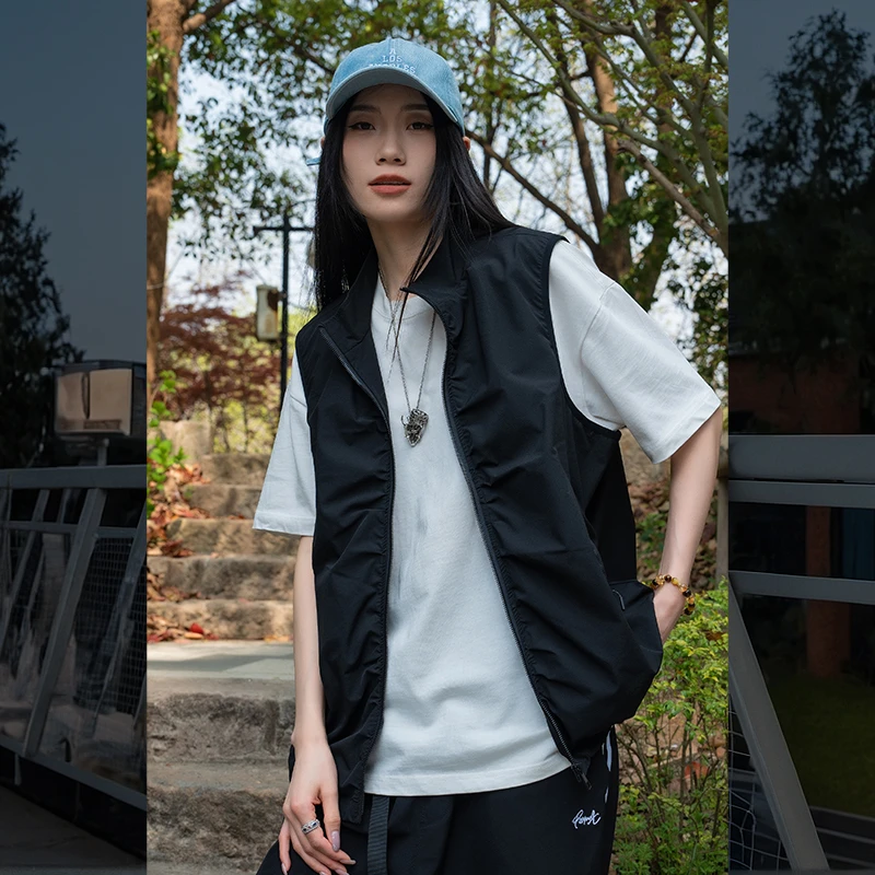 PANMAX/潘·麦克斯春季休闲宽松马甲户外纯色潮流男士薄款流行透气