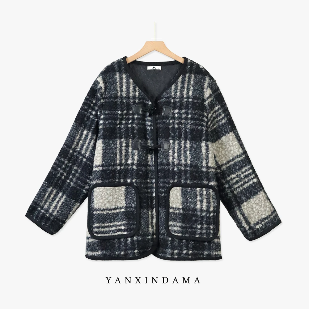 大码女装300斤胖MM时尚宽松格纹休闲夹棉短外套10112