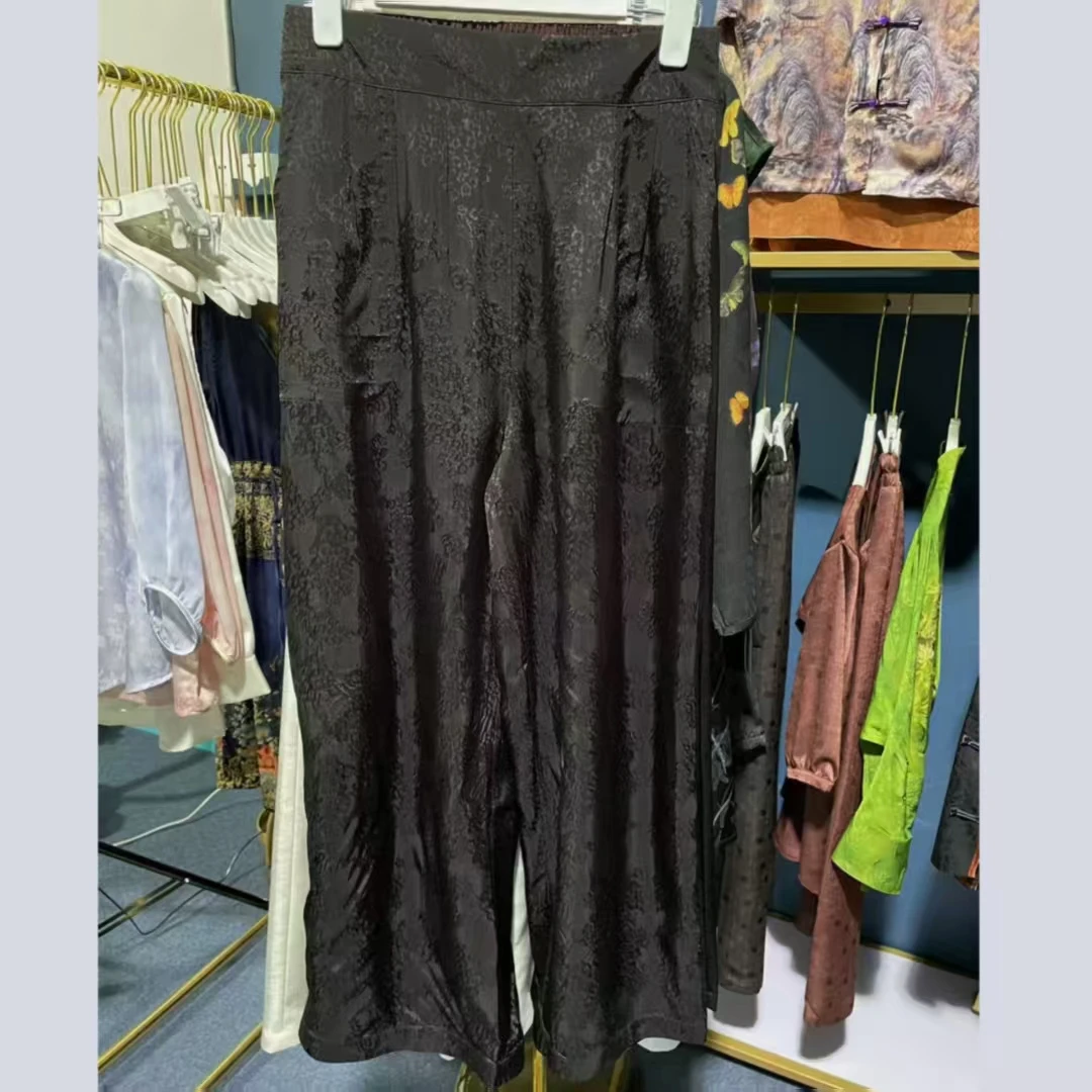 9259后松紧花萝透气女士直筒裤(双面穿）