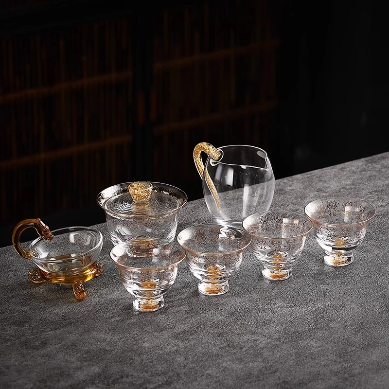 高端水晶茶具套装轻奢高端高颜值家用泡茶器透明手绘盖碗整套礼品