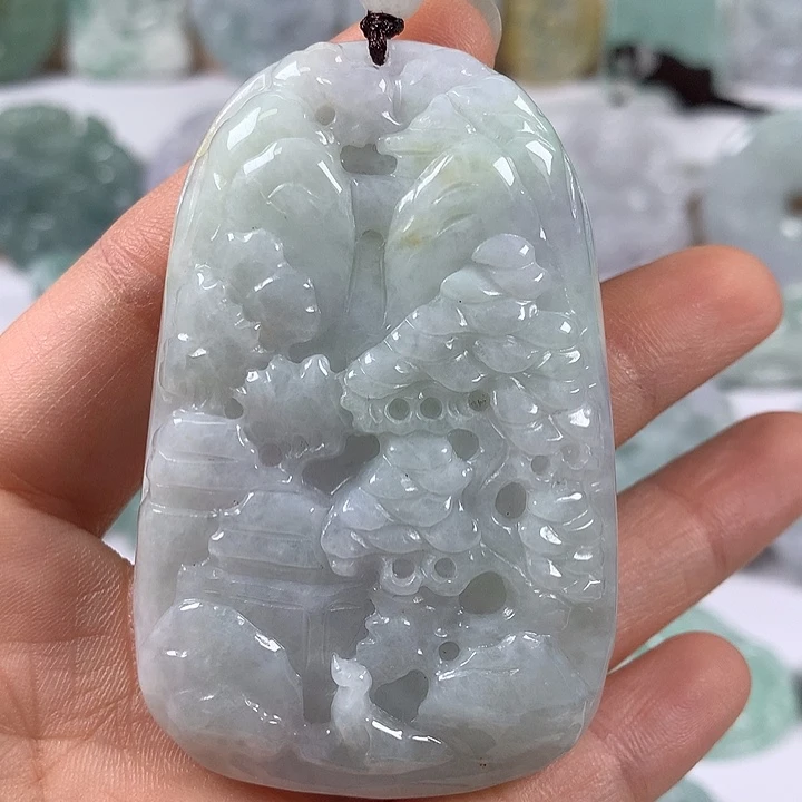 翡翠未镶嵌颈饰山水福利有棉感福利