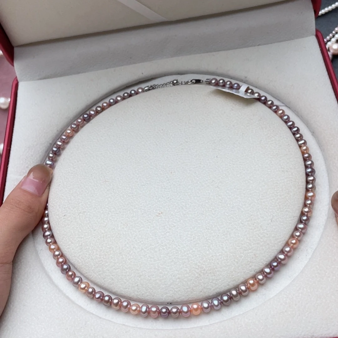 淡水珍珠项链银S925镶嵌4-5