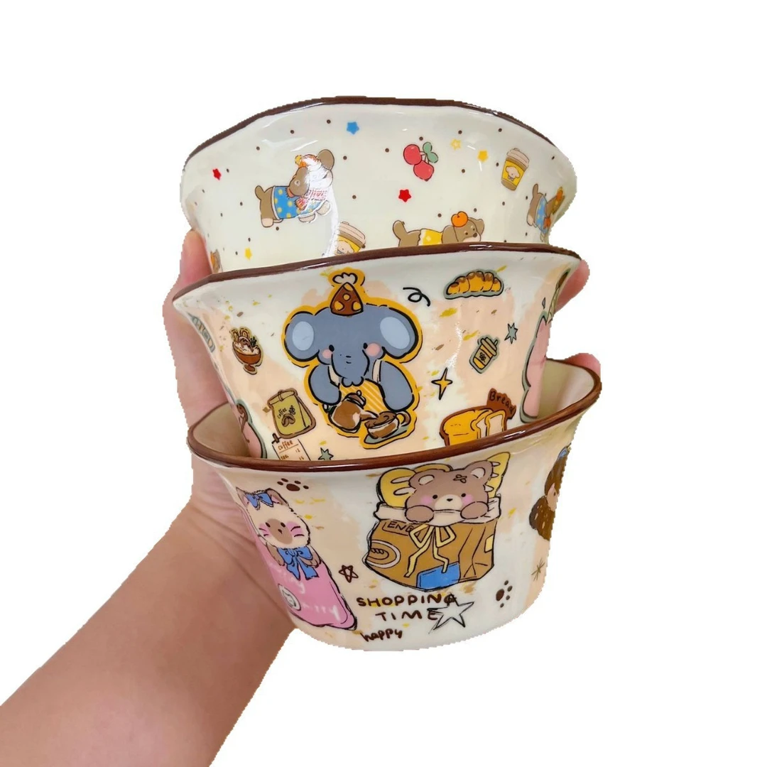 新款家用高颜值米饭碗清新可爱斗笠碗大小号萌趣餐具陶瓷创意饭碗