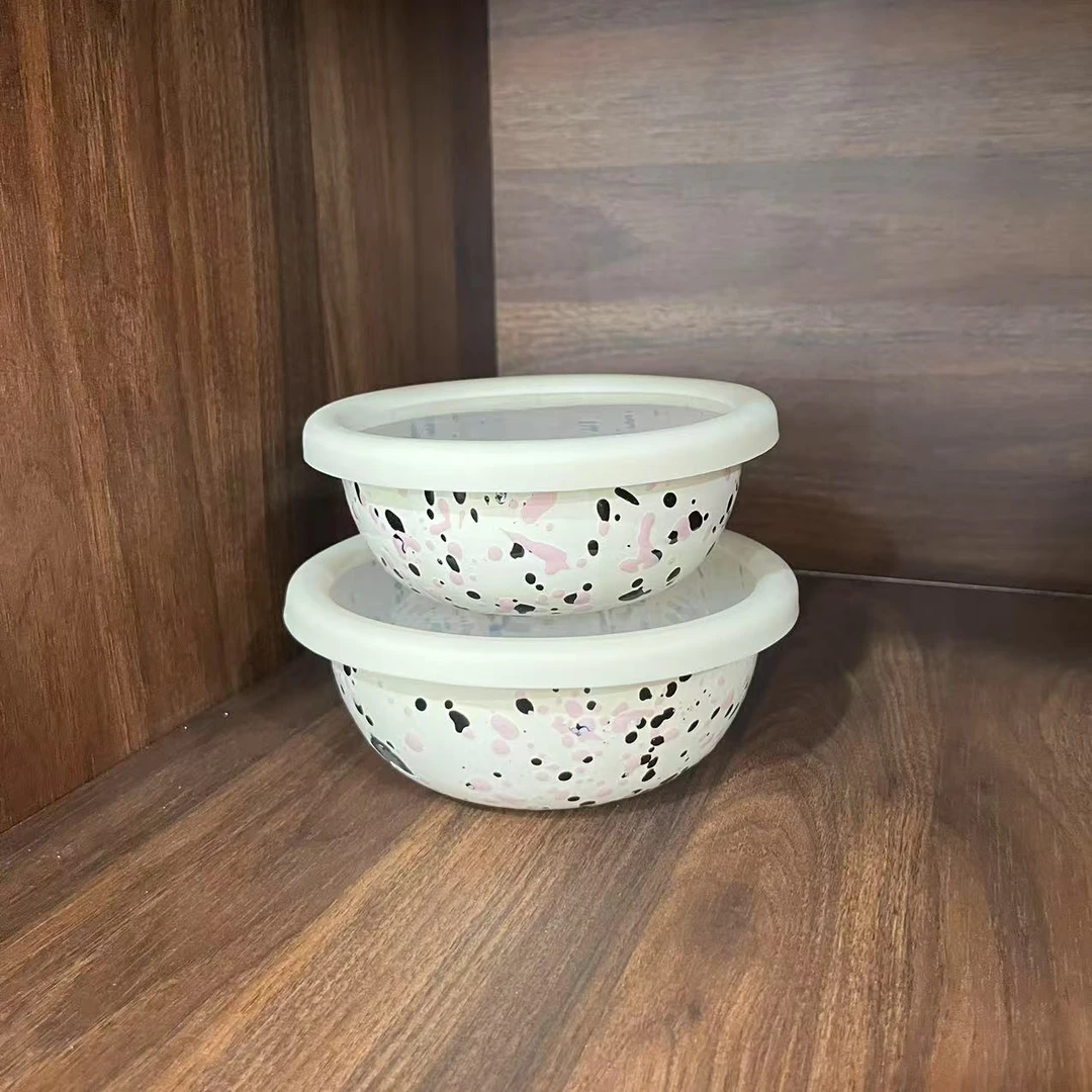 【一大一小】  黑粉  内外泼墨 甜品沙拉碗 酸奶碗带盖子