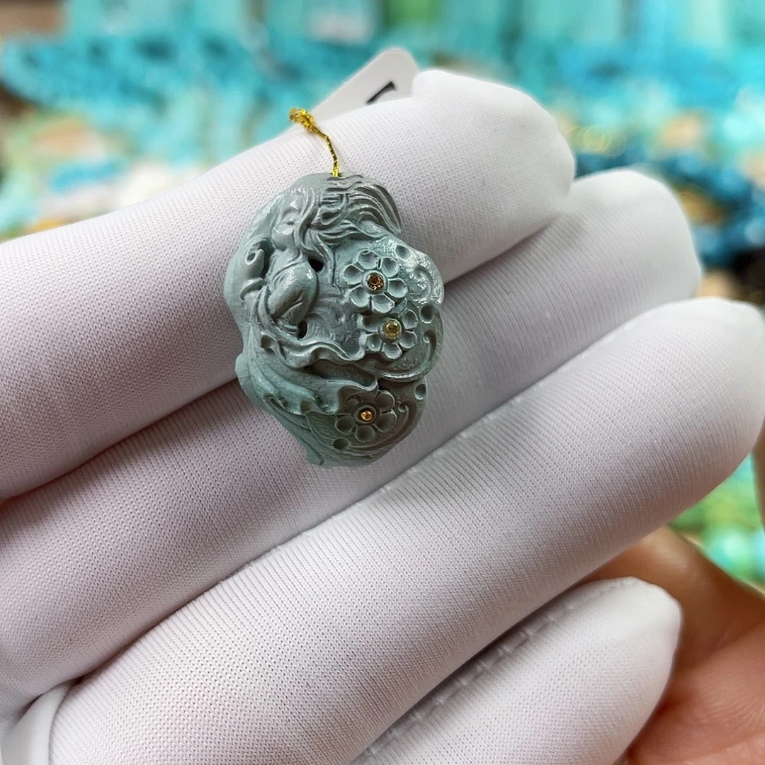 绿松石18K金镶嵌珠宝奇石