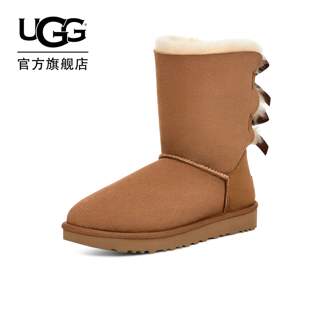UGG2024秋季女士时尚舒适平底圆头蝴蝶结短靴休闲雪地靴 1016225