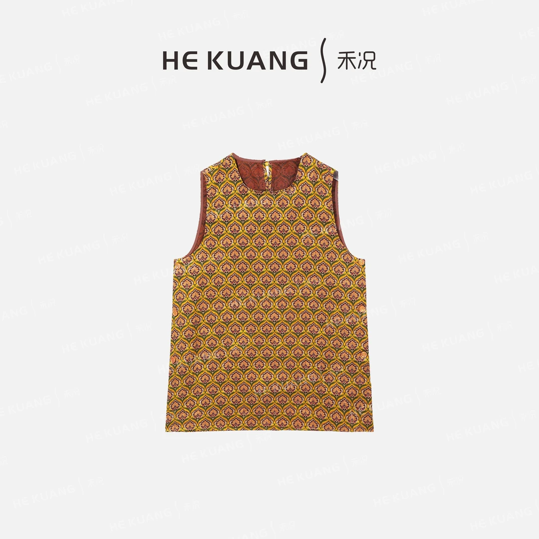 禾况HEKUANG【旧梦】复古无袖满印印花民族风上衣背心B652 0183
