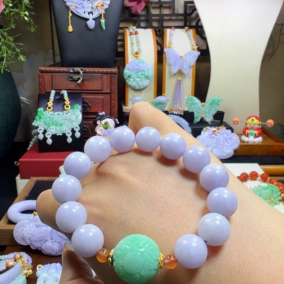 翡翠未镶嵌毛衣链紫