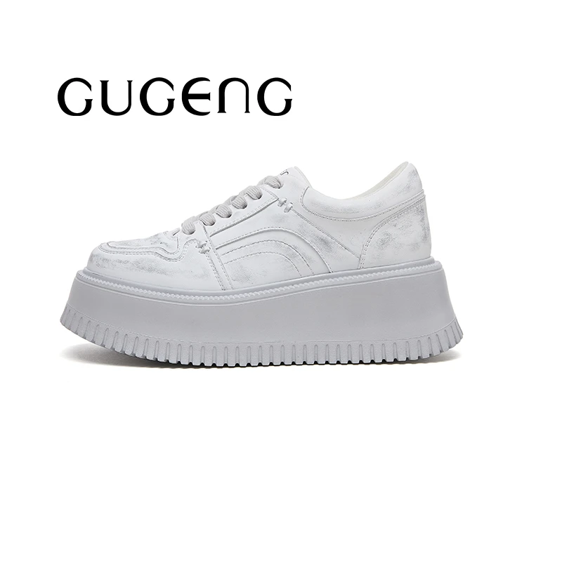 GUGENG/古耕脏脏做旧女鞋增高厚底小白鞋新款板鞋松糕鞋休闲50618