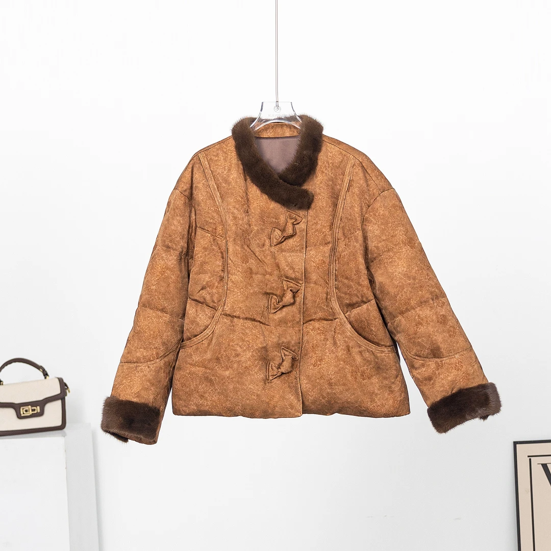 无印心匠k2246 新中式66310 冬季重工85白鹅绒水貂毛羽绒服 Y310