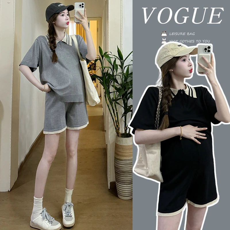 G346#7.19 2024夏季新品针织拼接减龄POLO领休闲显瘦套装