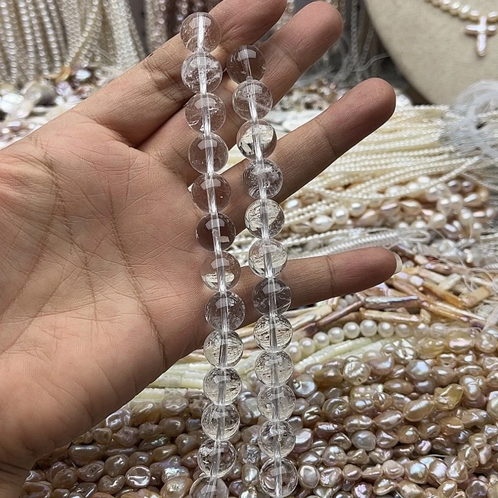 玛瑙/玉髓未镶嵌珠宝半成品一条10mm左右白水晶