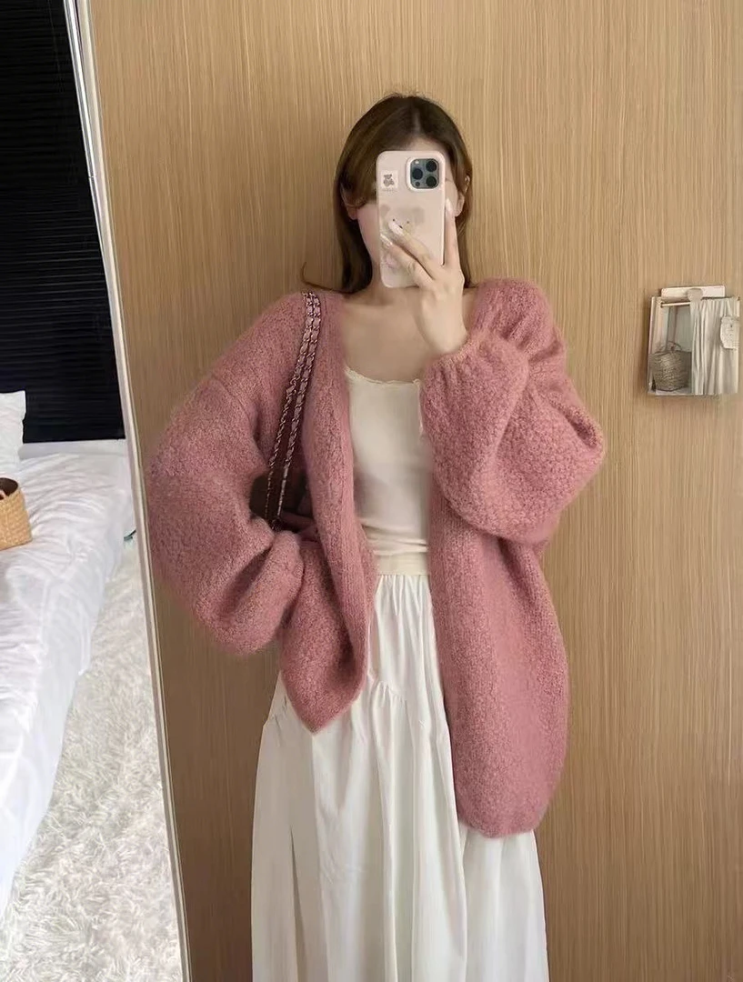 【静姐家】1104秋冬新款慵懒风宽松毛衣女针织开衫外套中长显瘦上衣