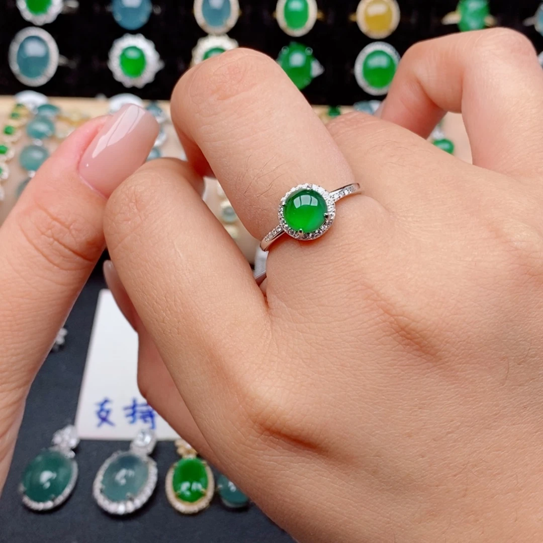 银S925镶嵌戒指翡翠周*