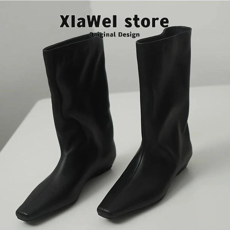 【官网小C&K旗舰店】小众版~小众新款覆古短靴坡跟中筒宽松套筒骑