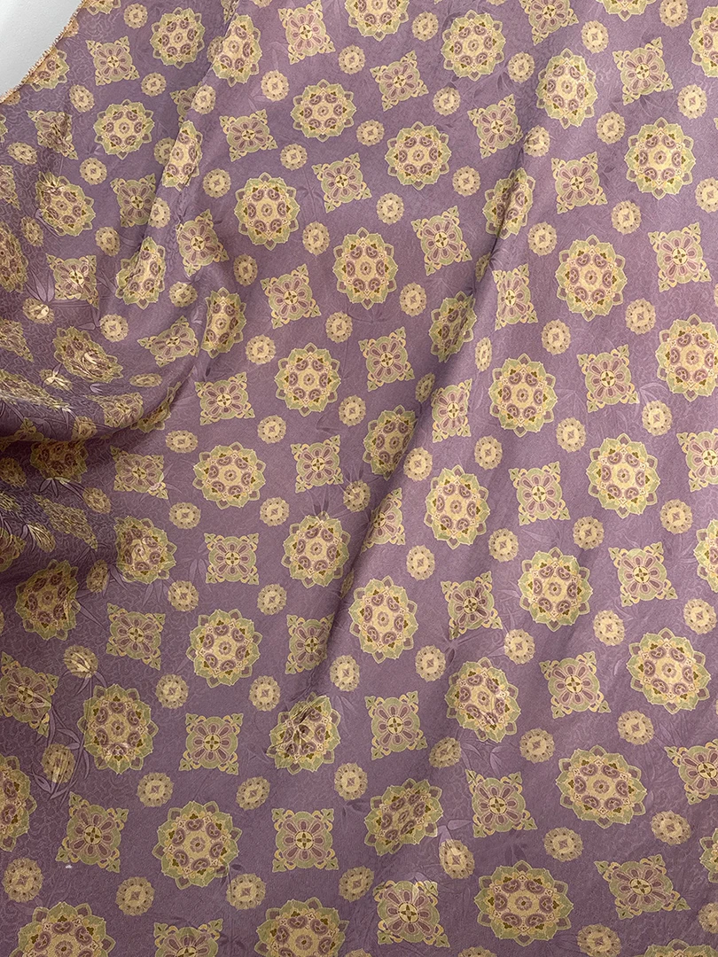 绞萝红云纱·香芋紫宝相花110门幅26姆米左右 桑蚕丝服装面料布料