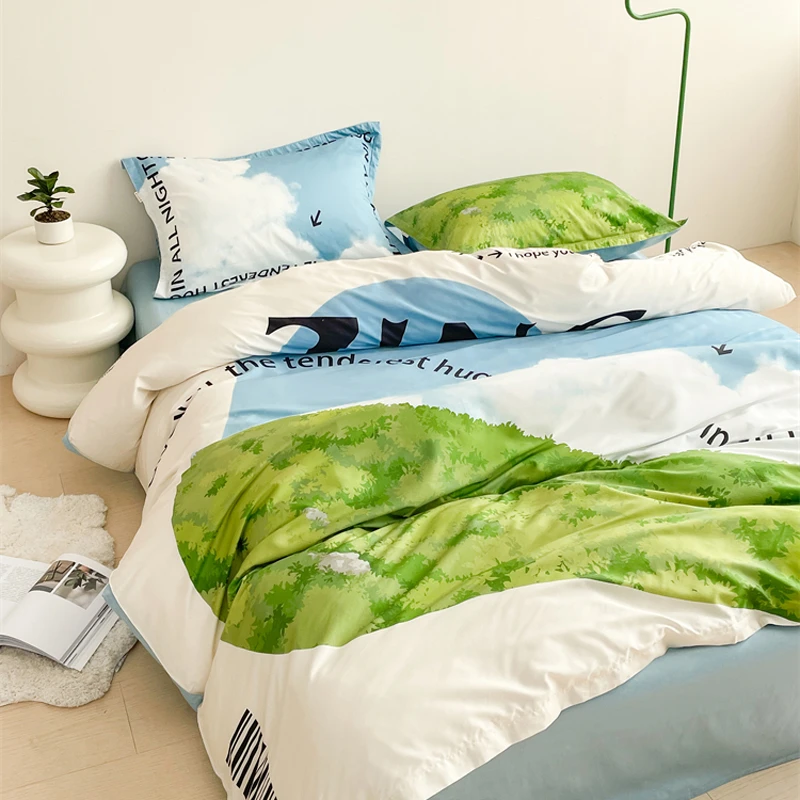 有风吹过 漫画风夏日清新原创60S新疆长绒棉三四件套床单被套全棉