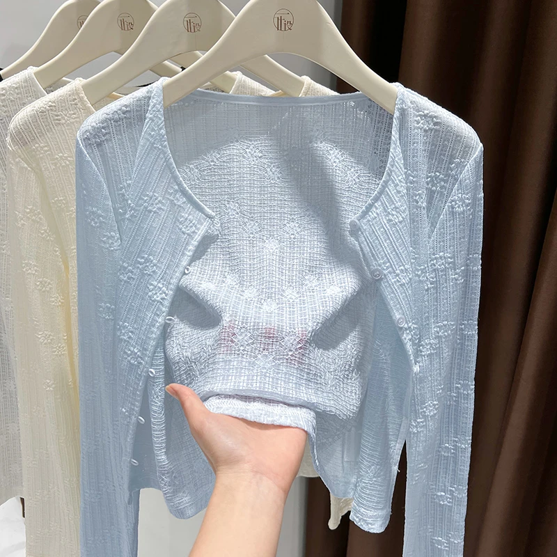 洋气短款上衣女夏季新款长袖薄款开衫镂空轻薄防晒短外套漂亮罩衫