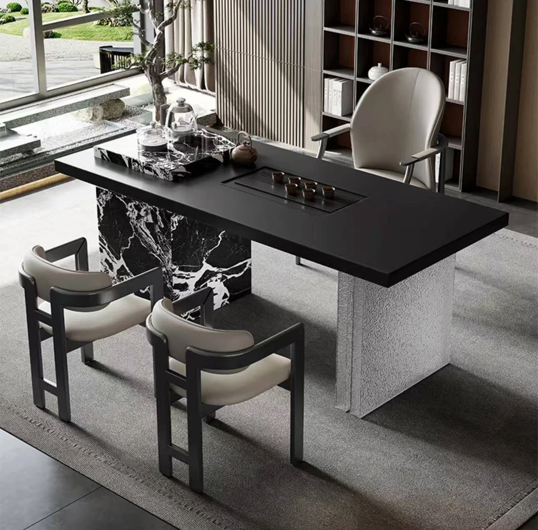 意式极简岩板茶桌椅组合客厅家用简约别墅设计师艺术茶台现代简约