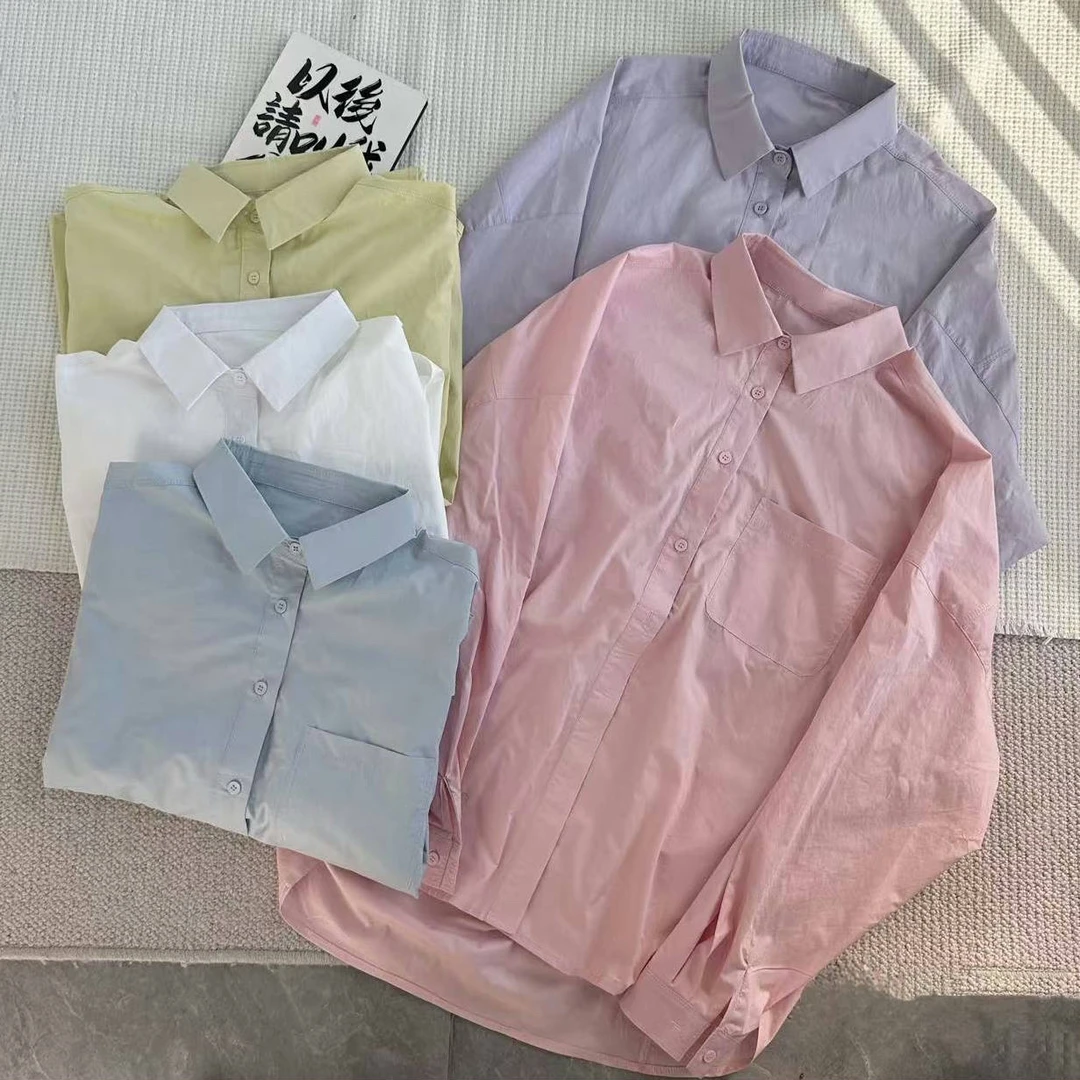 ［巧巧定制］新款韩版百搭修身显瘦时尚纯色方领前短后长棉衬衫6308