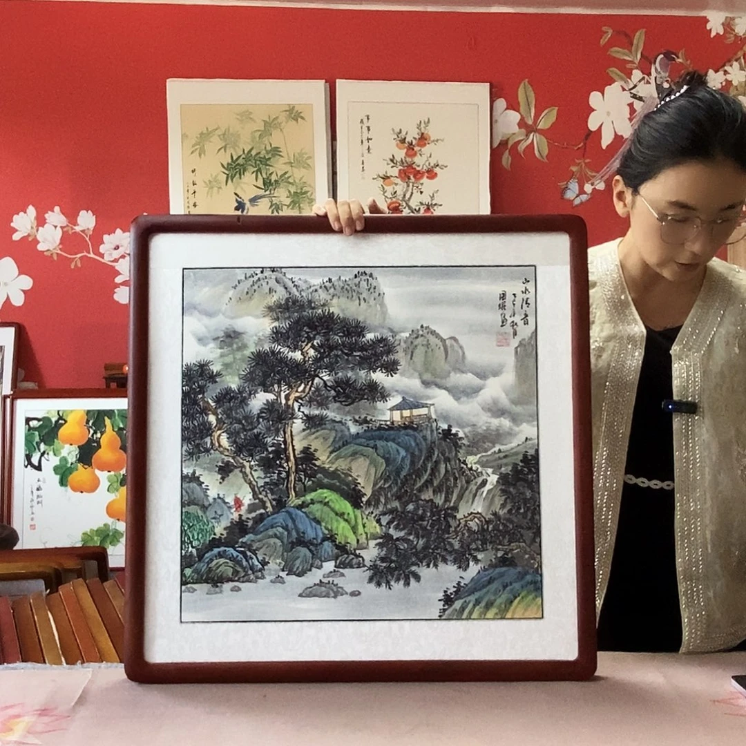 国画手写手绘带框包邮国画作品62✖️62