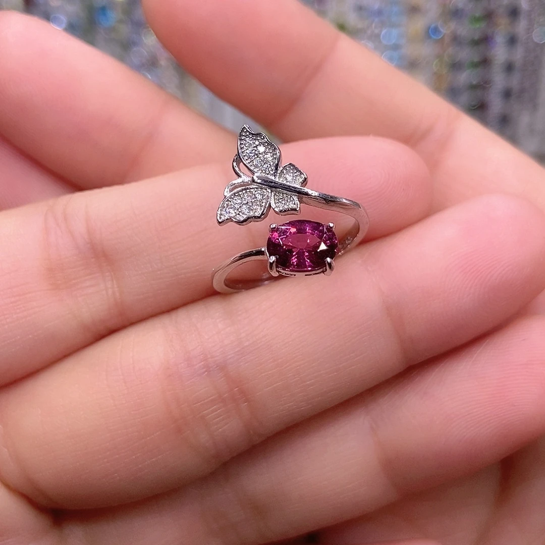 石榴石银S925镶嵌戒指