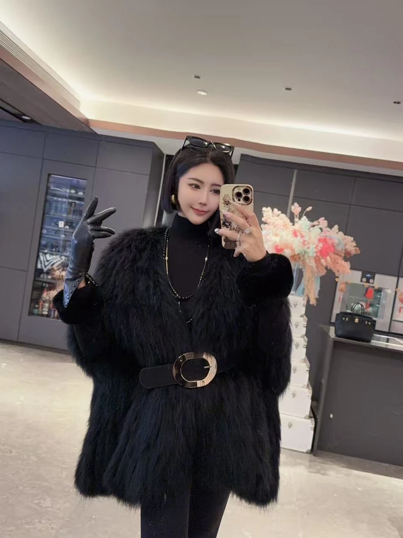 DOUWU【黑暗魅影】黑黄色毛毛短袖斗篷披风外套WT11323