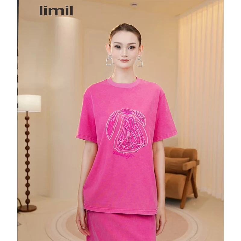 limil/丽米儿秋季轻奢多巴胺创意图案时尚纯棉短袖套头T恤930029