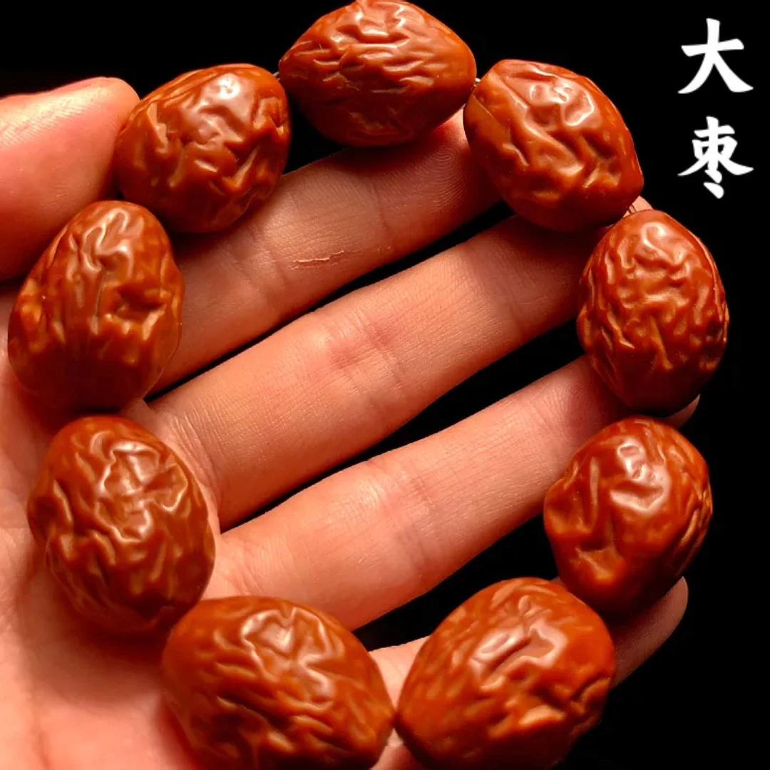 大枣高端橄榄核手串男士枣珠文玩核雕素核素串素珠男款手把件男生