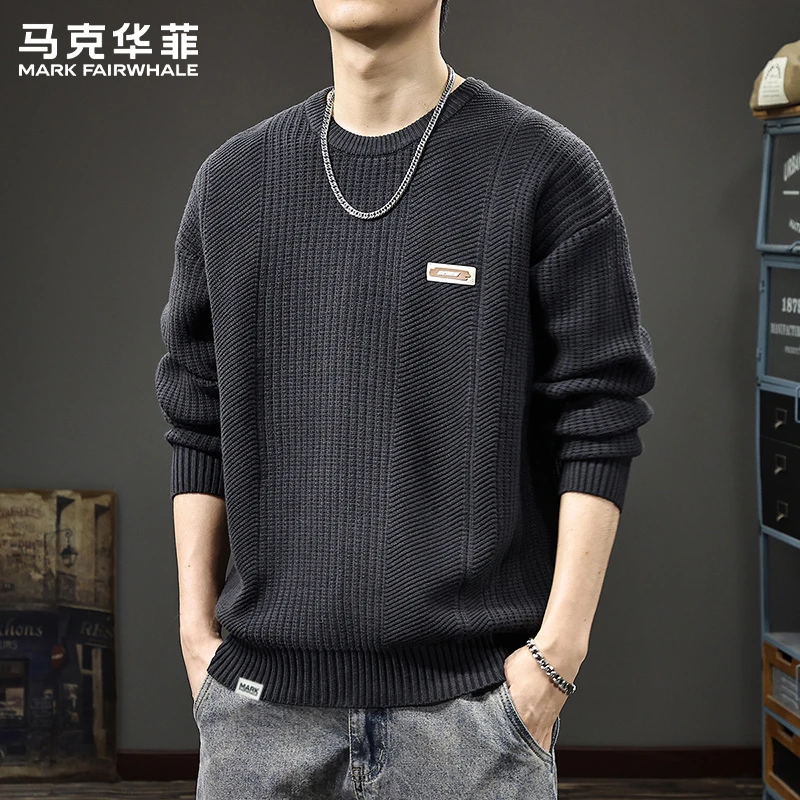 马克华菲潮牌冬季设计男士毛衣宽松大码百搭针织衫秋冬粗针毛线衣