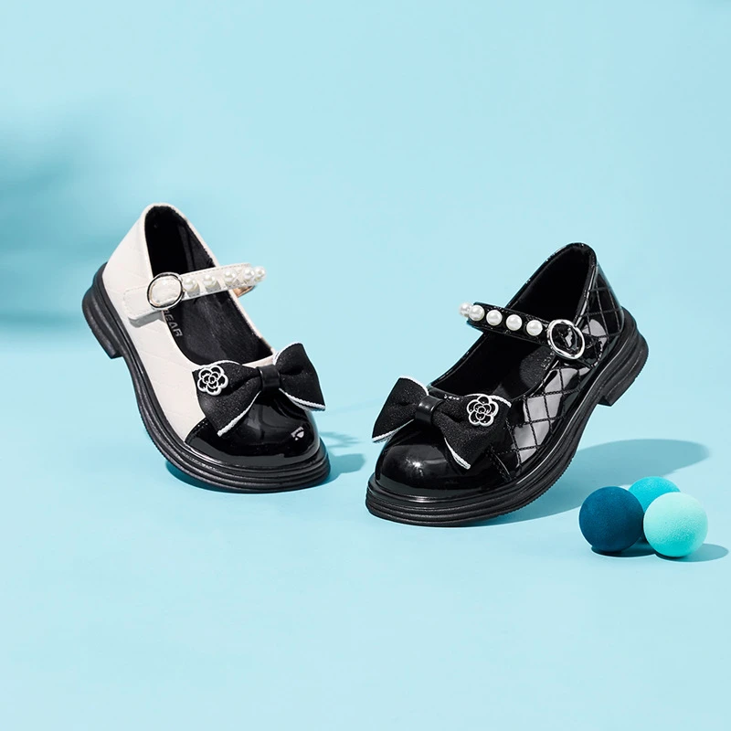 哈比熊童鞋2023春季公主鞋浅口小皮鞋女生休闲单鞋魔术贴现货代发