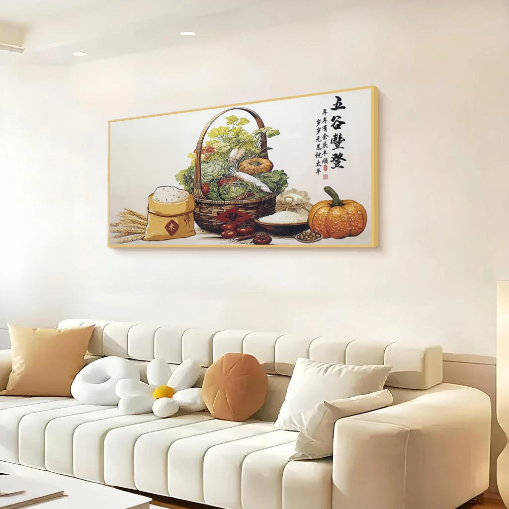 晶瓷镶钻五谷丰登挂画新中式风格适用于餐厅客厅装饰五谷50100