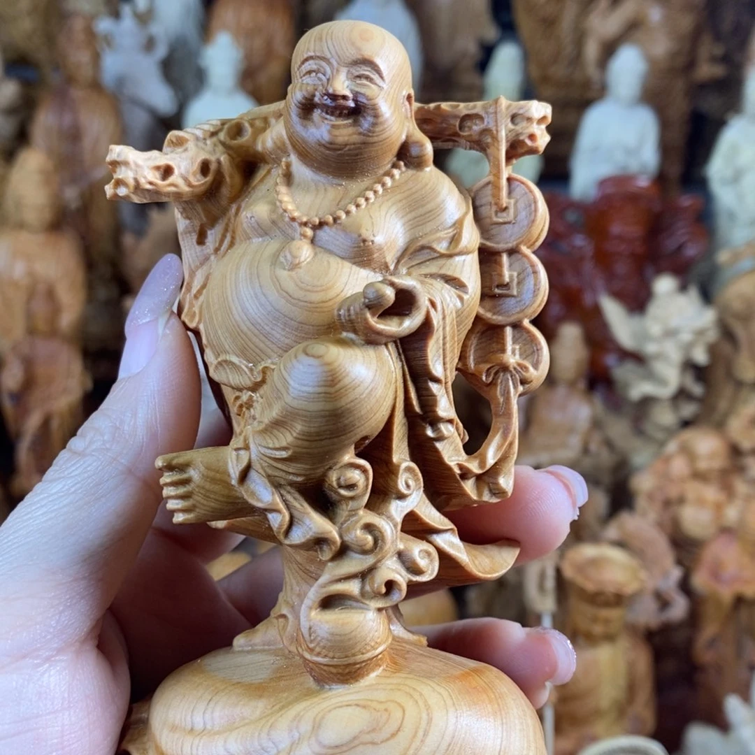 木崖柏12高站立铜钱弥勒