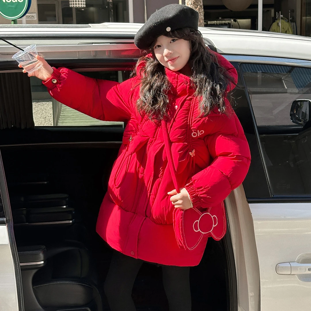 女童加厚棉服外套2025冬季新款洋气韩版保暖大儿童冬装中长款棉衣