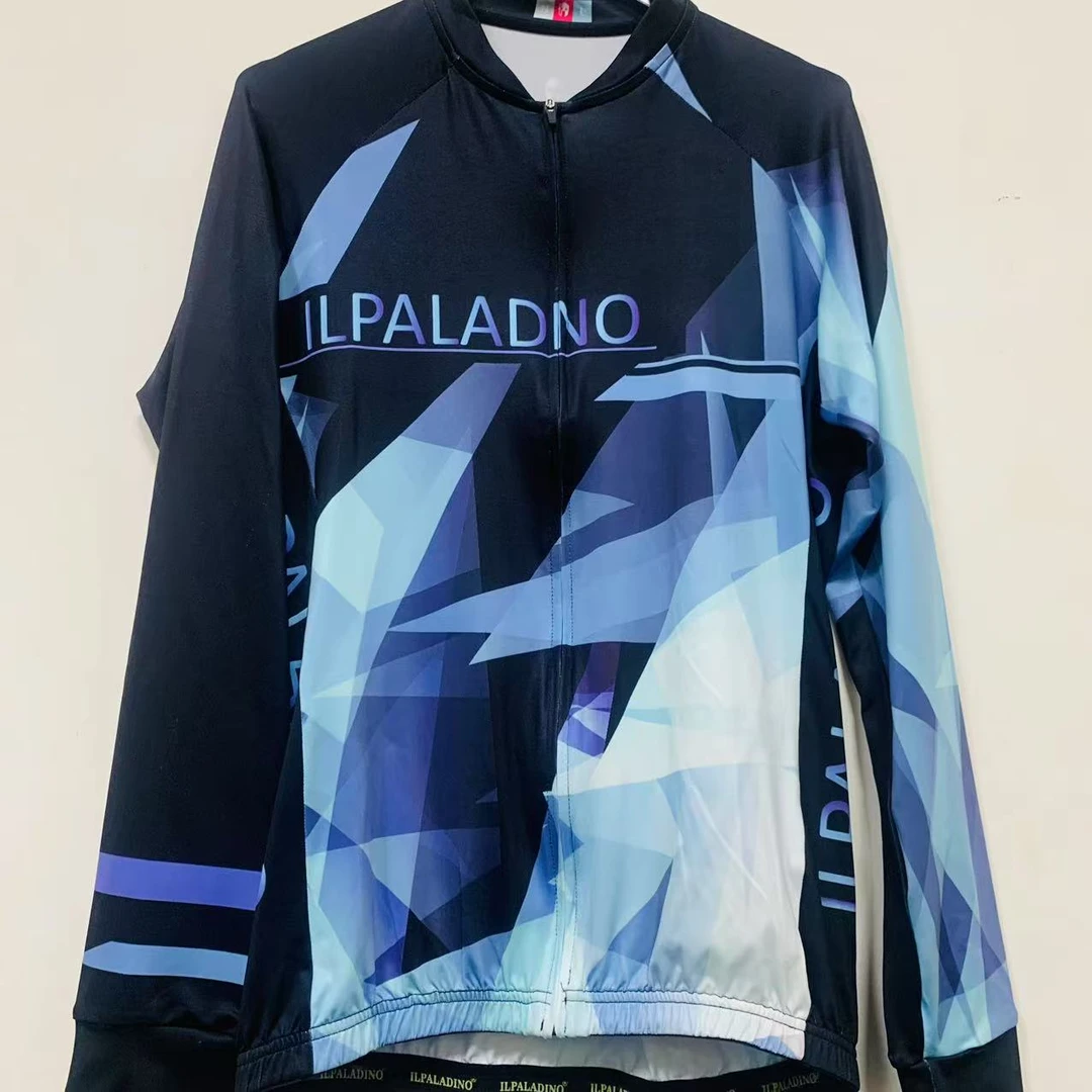SQ 1222【蓝黑牛奶丝长袖男士】ILPALADINO专业版骑行服高弹