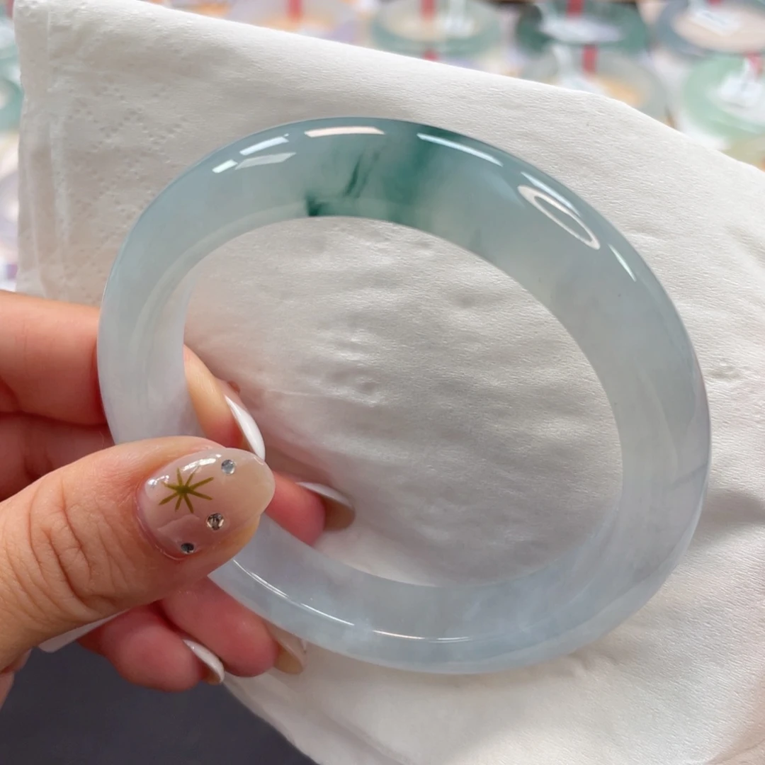 未镶嵌手镯翡翠8号冰飘蓝泥鳅背