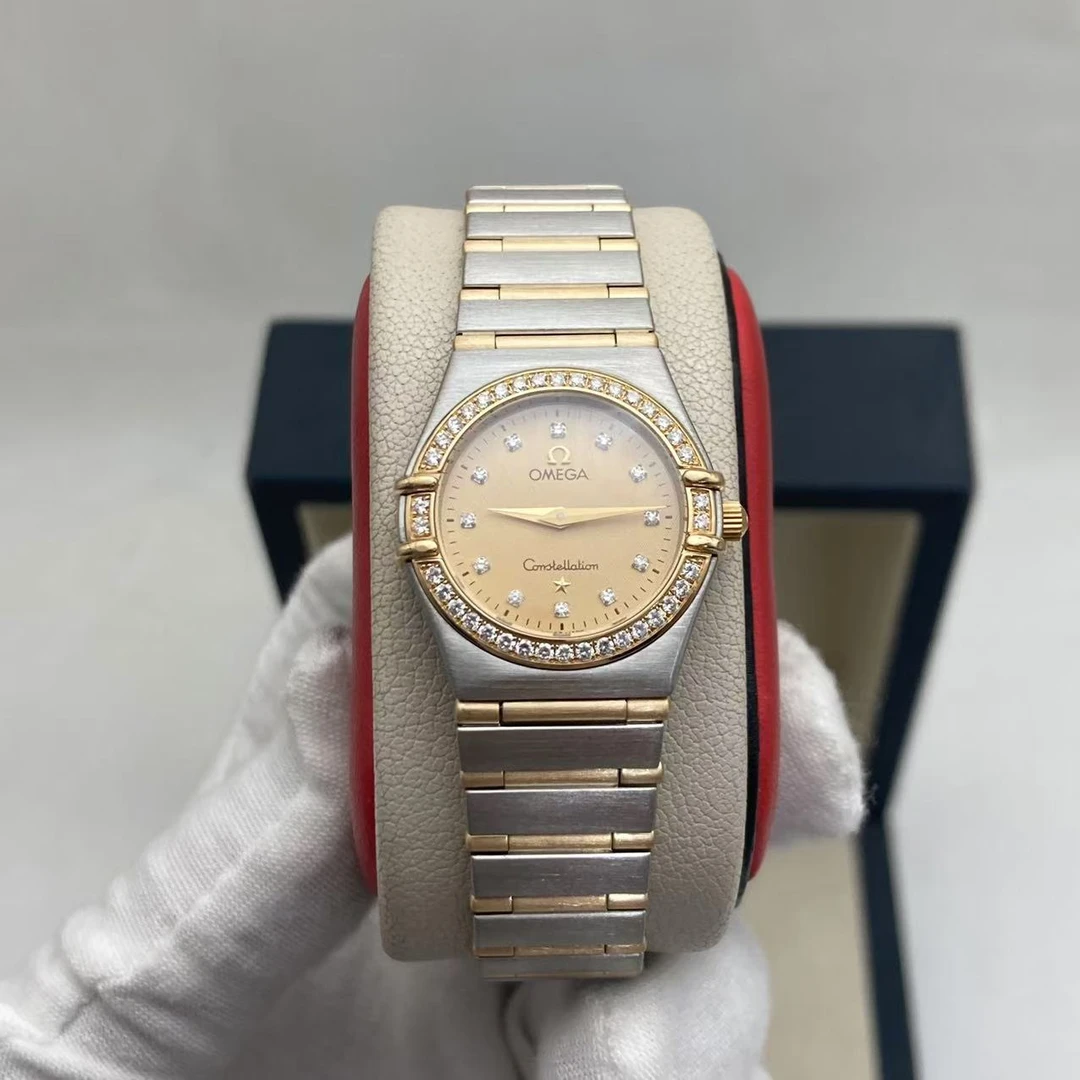 95新 Omega/欧米茄 25mm 原钻星座女表18K间金石英时尚女士腕表