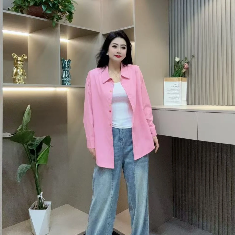 春季两件套-甜 3661时尚潮流彩扣衬衫洋气显瘦款胖MM大码女装新款