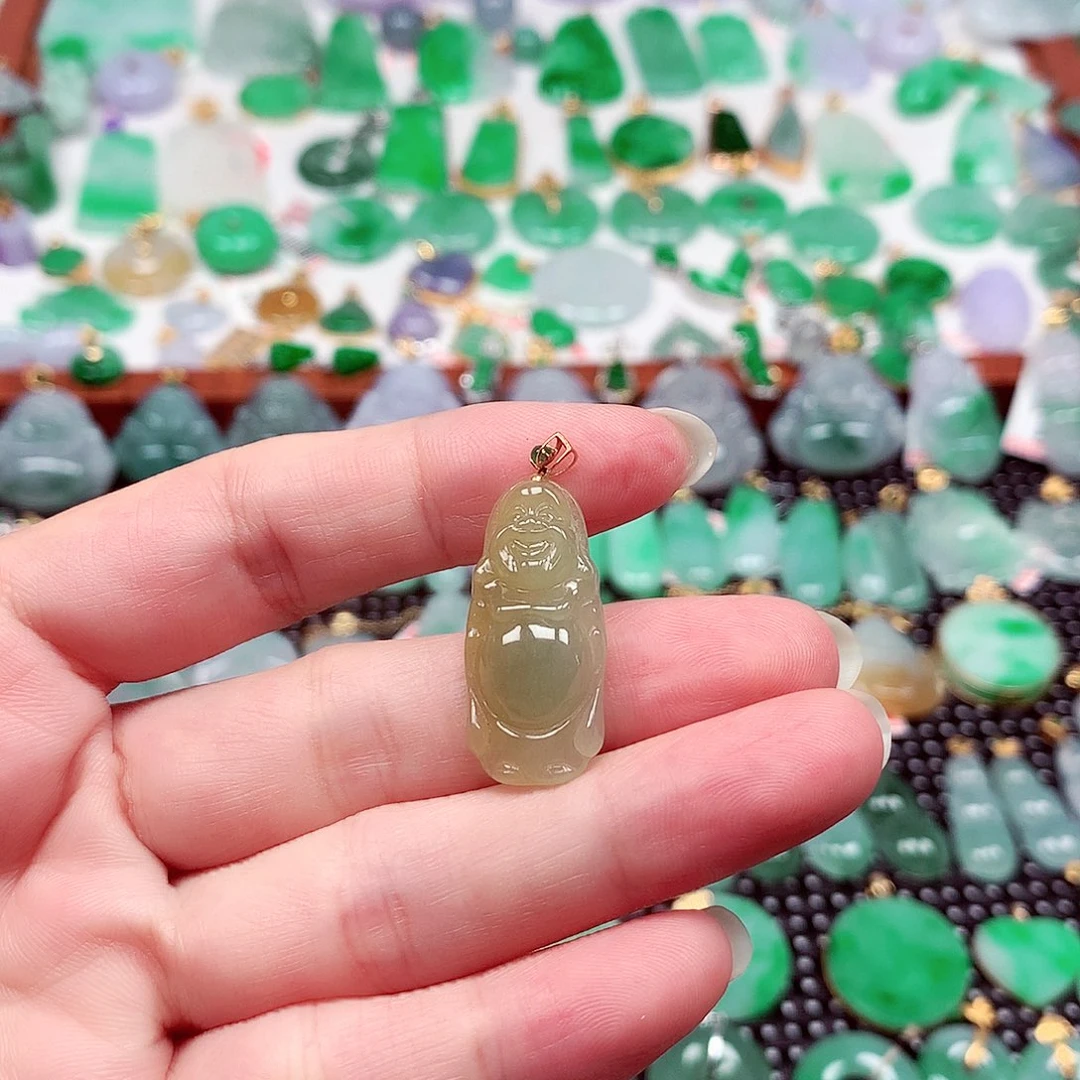 吊坠(不含链)18K金镶嵌翡翠