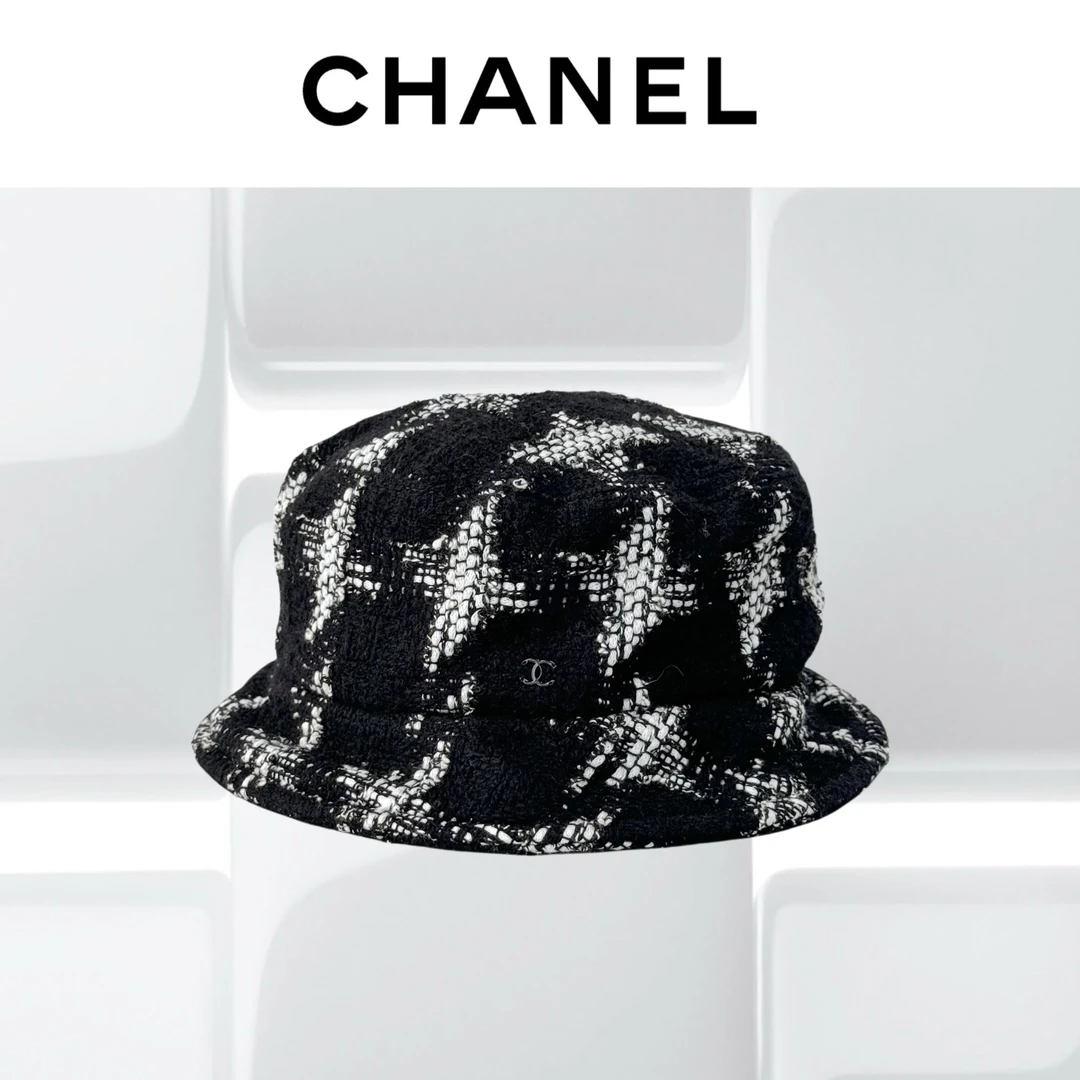 99新 Chanel/香奈儿  20B黑色千鸟格渔夫帽，L码