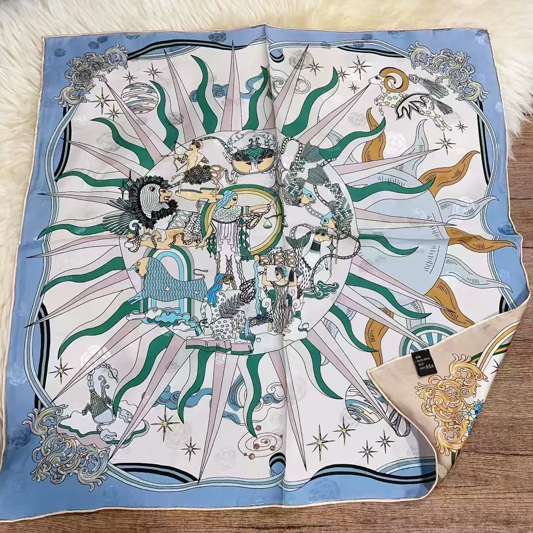 100桑蚕丝提花缎65小方巾真丝围巾女夏季空调房护颈丝巾太阳神