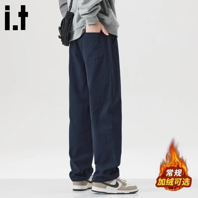 it:CHOCOOLATE冬季加绒纯棉工装裤男士2025新款宽松直筒休闲裤子