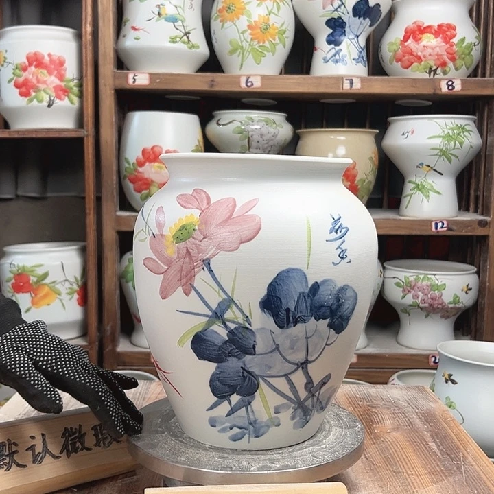 摆件高26口18.5青花荷花新款陶瓷陶瓷