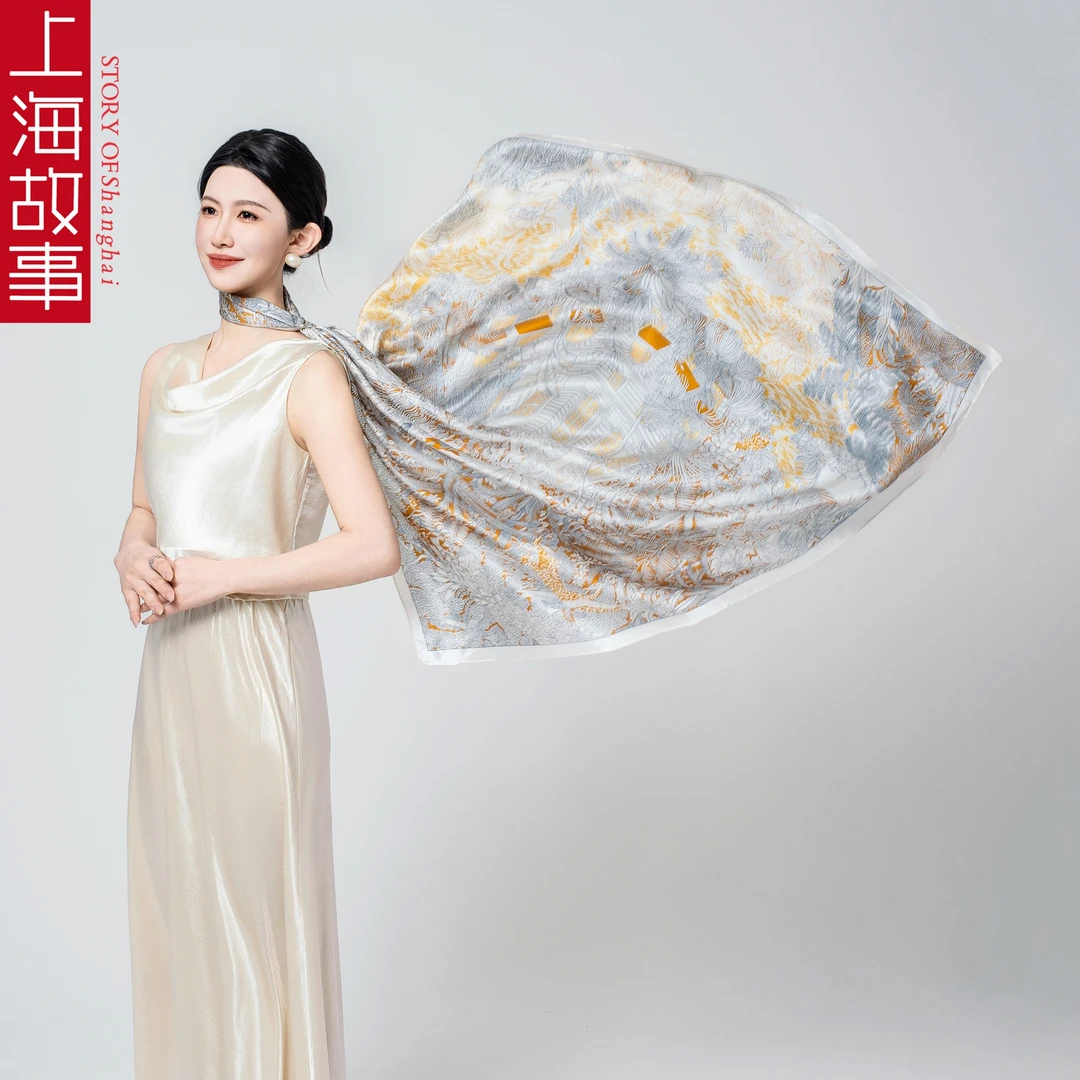 上海故事丝巾女款爆款2025新款方巾护脖颈100%桑蚕丝围脖护颈1米