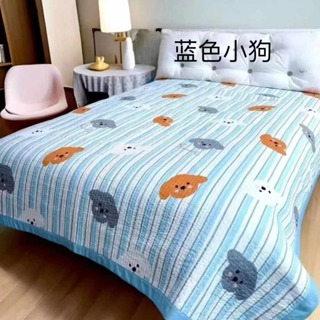 【蓝纹狗】200*230 A类水洗棉床盖夹棉亲肤舒适柔软可爱