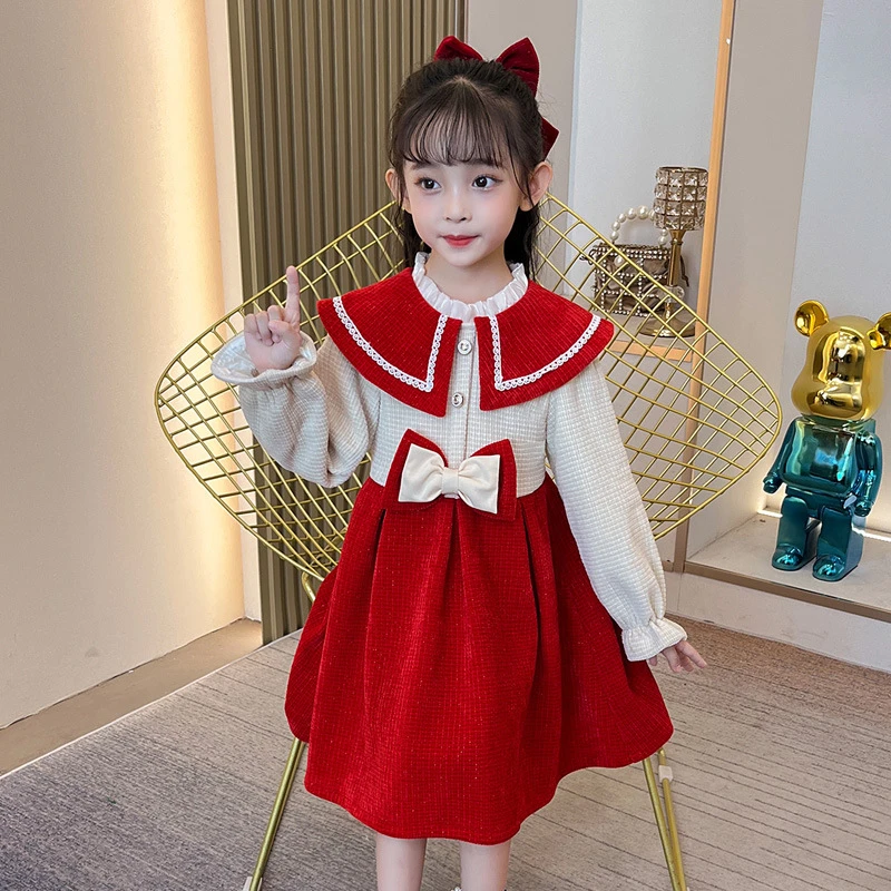 女童新款秋冬装连衣裙洋气公主裙女孩长袖裙子设计感韩版一件代发