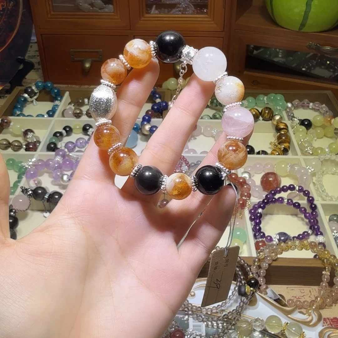 手链烟晶银S925镶嵌手串