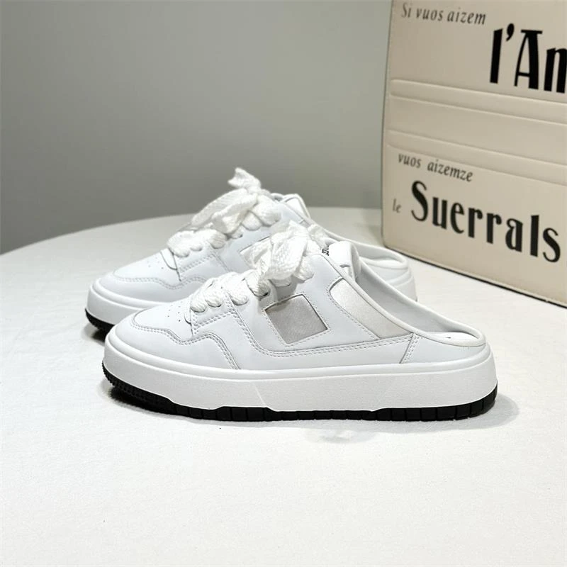 流行的包头女士夏季外穿懒人拖鞋，韩式厚底无跟白鞋