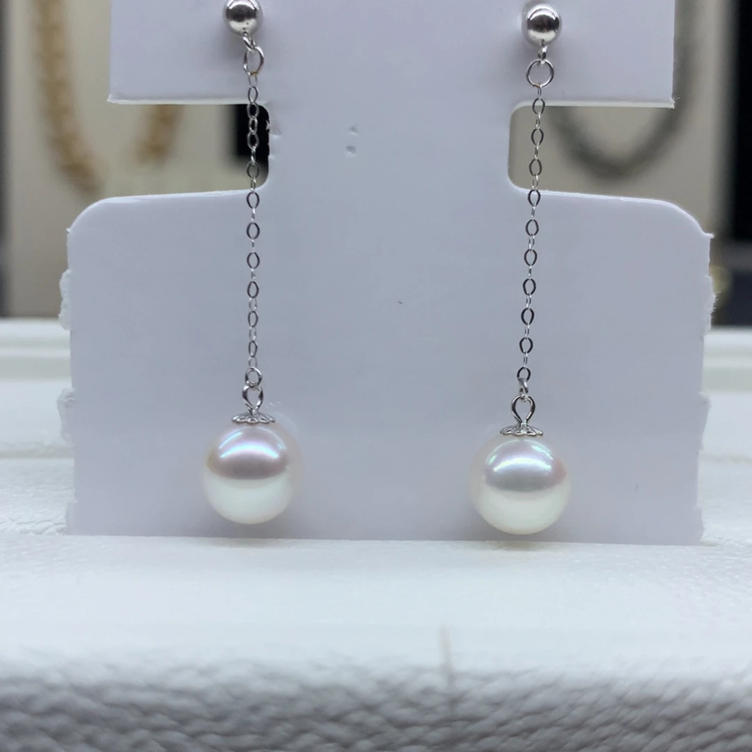 海水珍珠耳饰18K金镶嵌7-7.5mm日本海水珍珠耳线