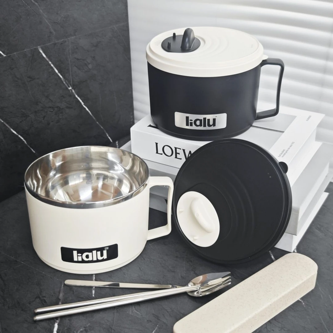 【新疆包邮】6463人可沥水泡面碗带盖简约高颜值304不锈钢内胆轻食